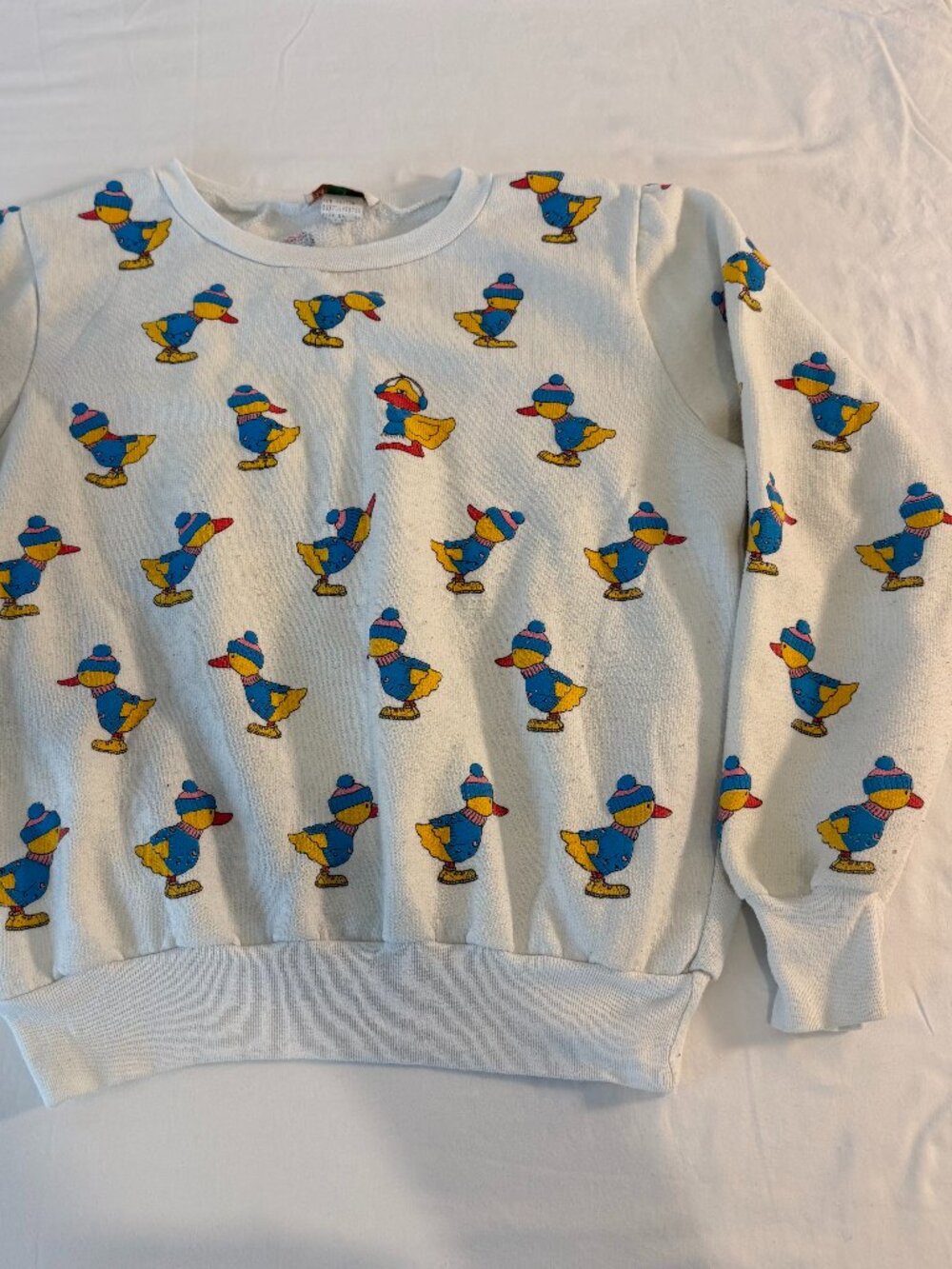 Vintage B.J. Frog Ice Skating Ducks Sweatshirt Kids Medium 8 White 80s 90s Made